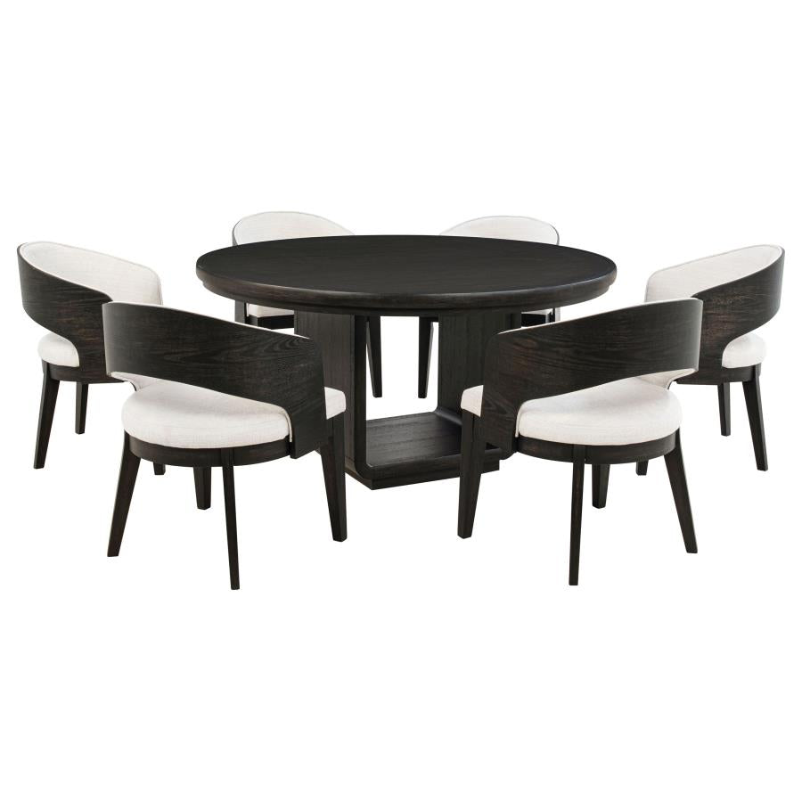 Leandro 7-Piece Round Dining Table Set Burnished Black