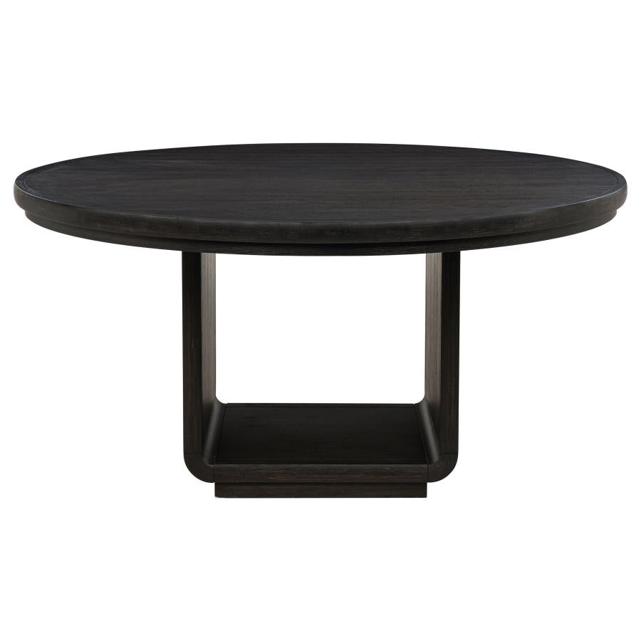 Leandro 7-Piece Round Dining Table Set Burnished Black