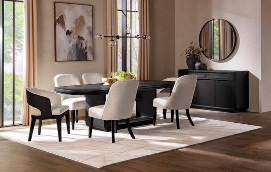 Leandro 7-Piece Rectangular Dining Table Set Burnished Black