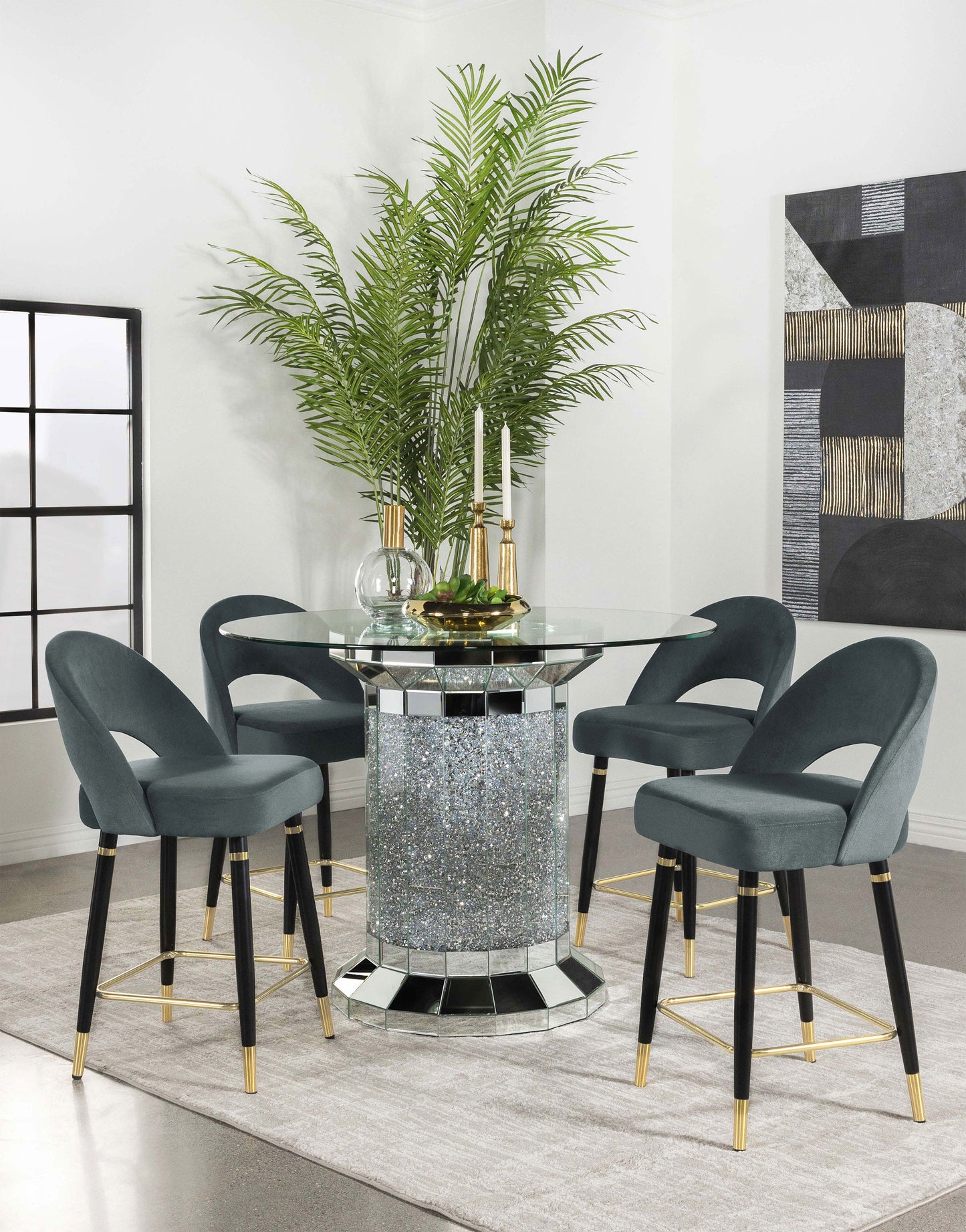 Ellie 5-piece Pedestal Counter Height Dining Room Set Mirror and Black