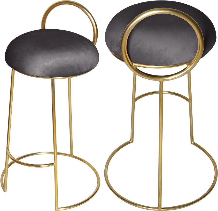 Meridian Furniture - Ring Velvet Counter Stool Set Of 2 In Grey - 951Grey-C - ATL FURNITURE