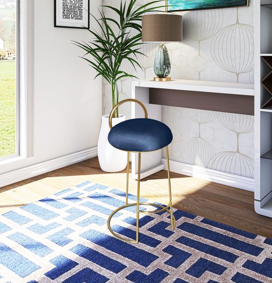 Meridian Furniture - Ring Velvet Counter Stool Set Of 2 In Navy - 951Navy-C - ATL FURNITURE