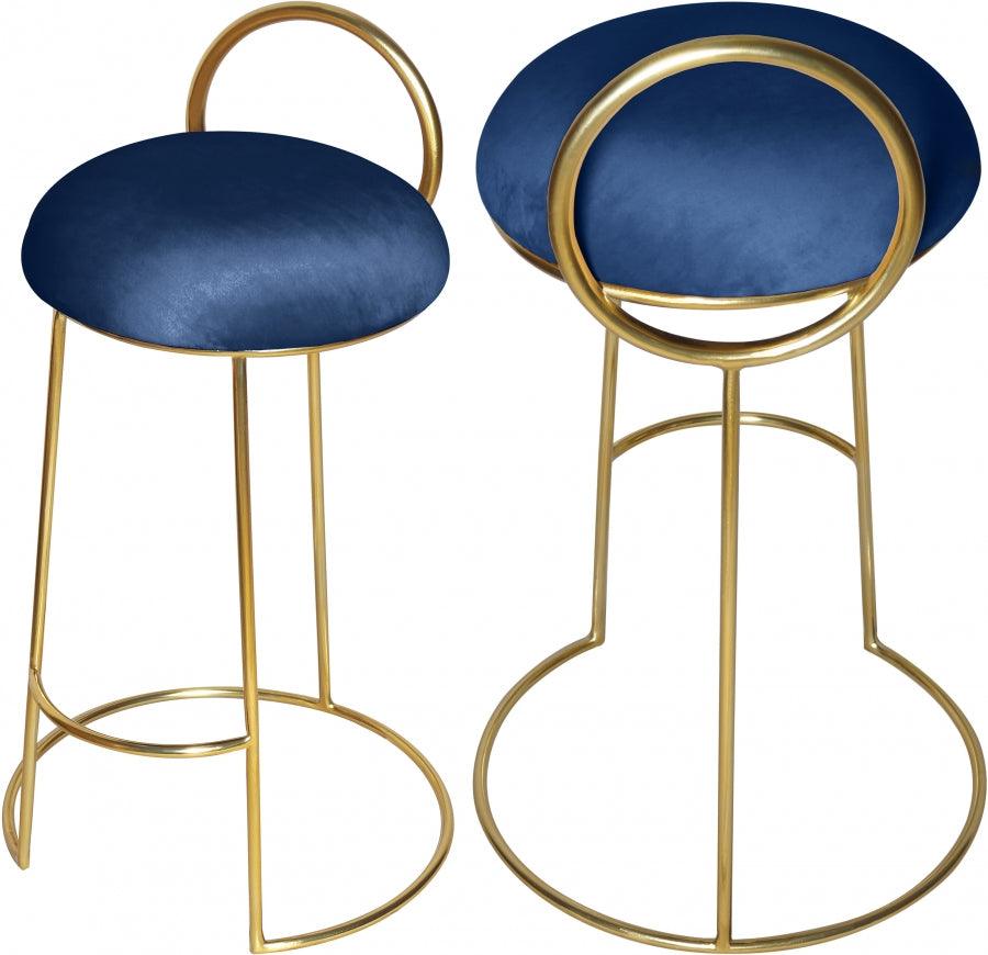 Meridian Furniture - Ring Velvet Counter Stool Set Of 2 In Navy - 951Navy-C - ATL FURNITURE