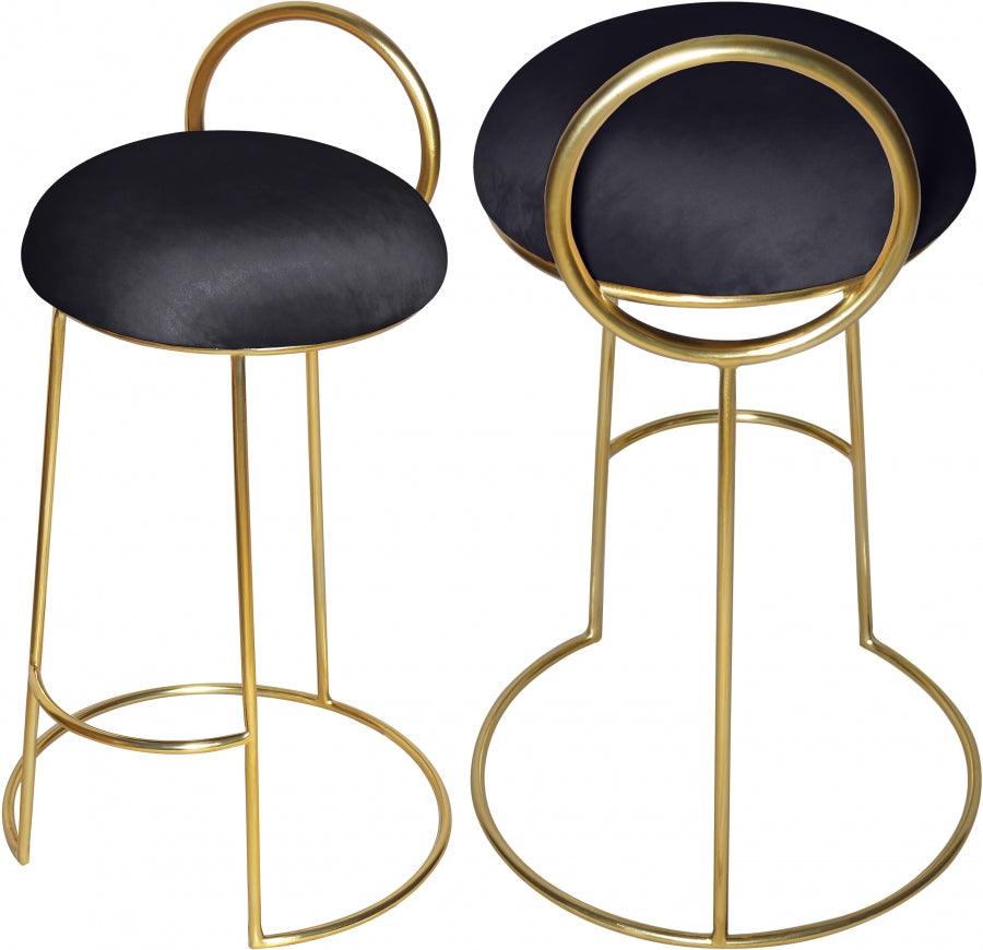 Meridian Furniture - Ring Velvet Counter Stool Set Of 2 In Black - 951Black-C - ATL FURNITURE