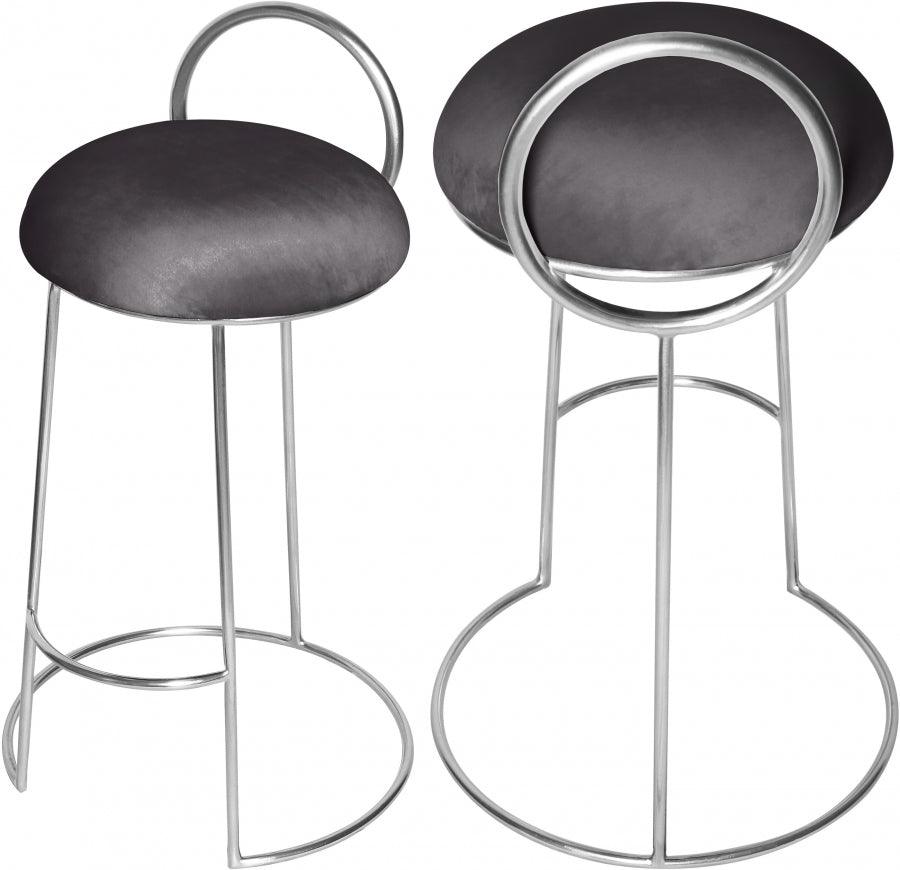 Meridian Furniture - Ring Velvet Counter Stool Set Of 2 In Grey - 952Grey-C - ATL FURNITURE