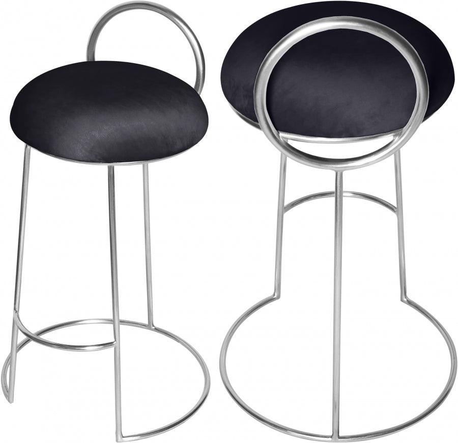 Meridian Furniture - Ring Velvet Counter Stool Set Of 2 In Black - 952Black-C - ATL FURNITURE