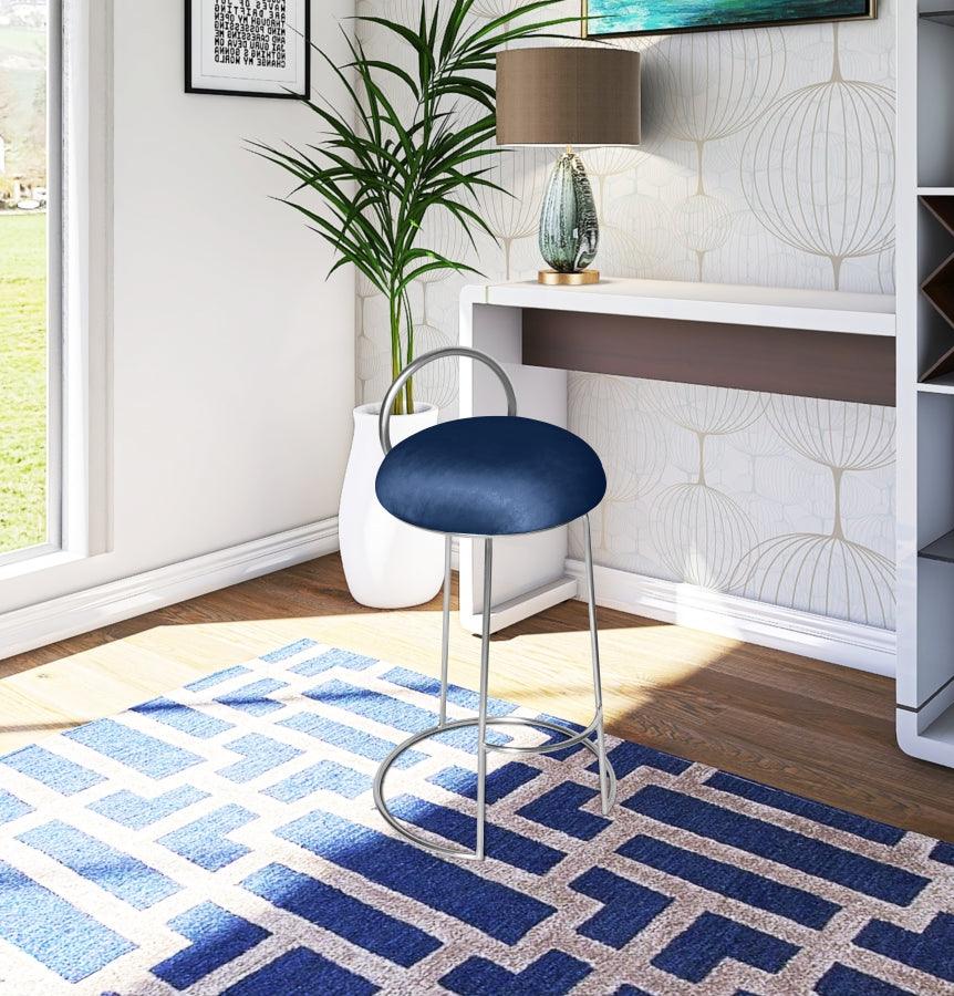 Meridian Furniture - Ring Velvet Counter Stool Set Of 2 In Navy - 952Navy-C - ATL FURNITURE