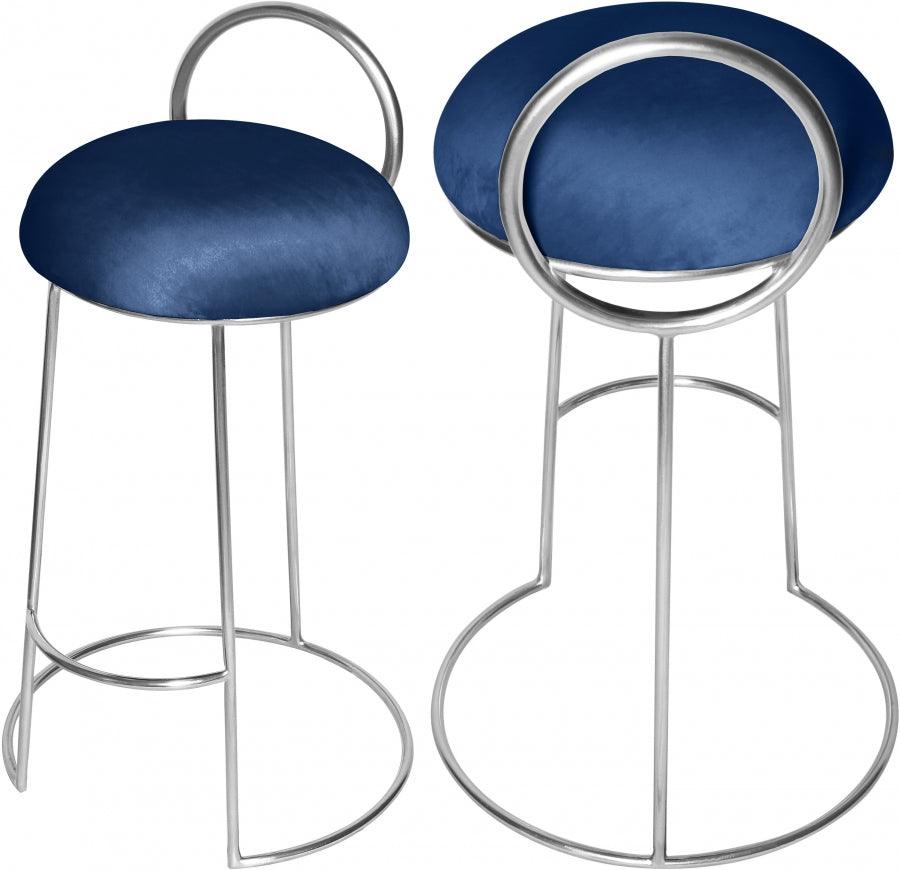 Meridian Furniture - Ring Velvet Counter Stool Set Of 2 In Navy - 952Navy-C - ATL FURNITURE