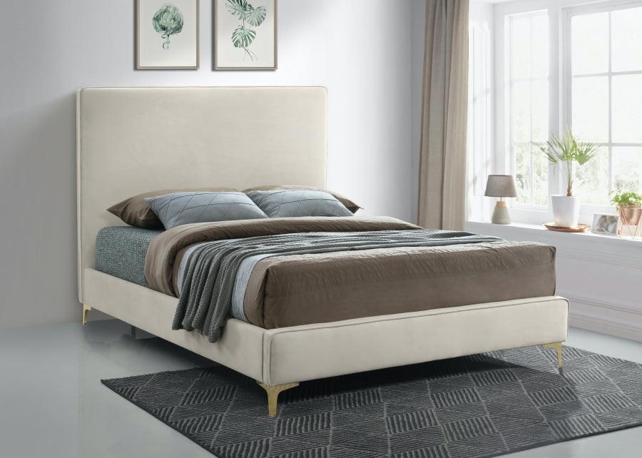 Meridian Furniture - Geri Velvet Queen Bed In Cream - Gericream-Q - ATL FURNITURE