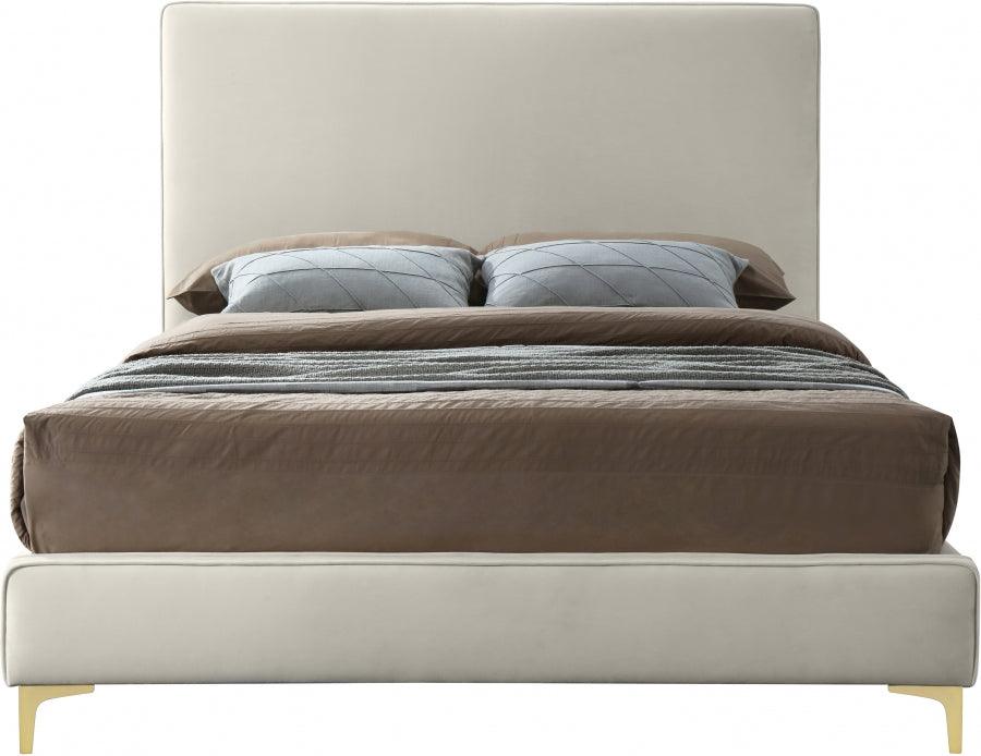 Meridian Furniture - Geri Velvet Queen Bed In Cream - Gericream-Q - ATL FURNITURE