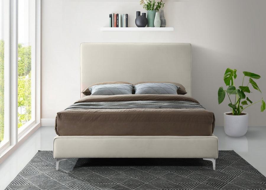 Meridian Furniture - Geri Velvet Queen Bed In Cream - Gericream-Q - ATL FURNITURE