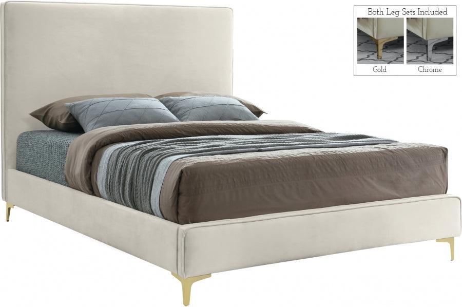 Meridian Furniture - Geri Velvet Queen Bed In Cream - Gericream-Q - ATL FURNITURE