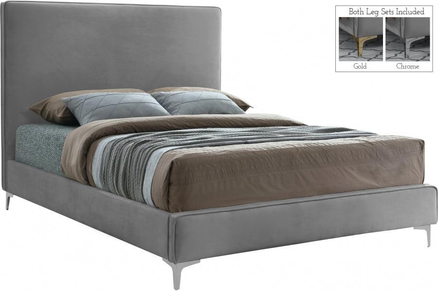 Geri Velvet King Bed In Grey - Gerigrey-K - ATL FURNITURE