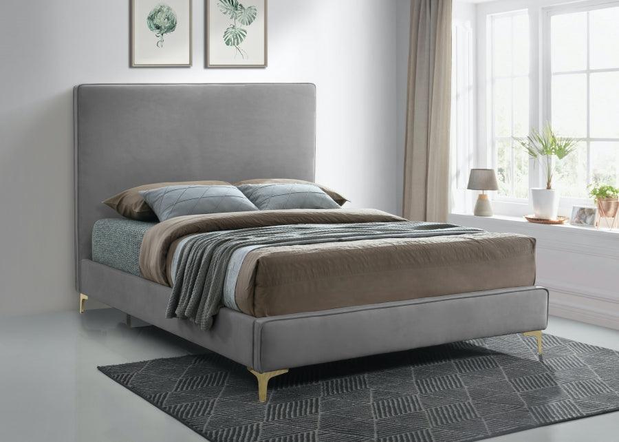 Geri Velvet King Bed In Grey - Gerigrey-K - ATL FURNITURE