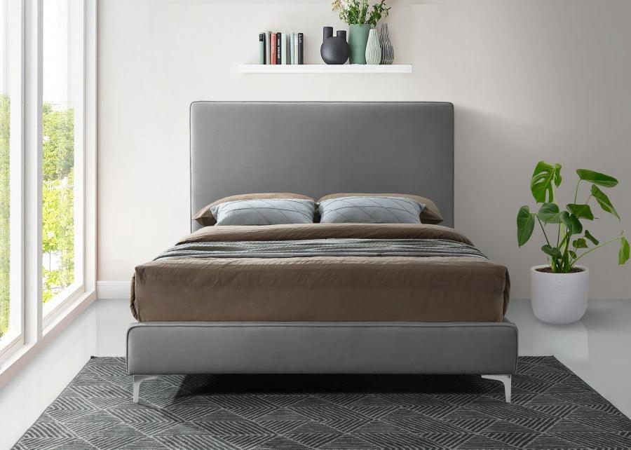 Meridian Furniture - Geri Velvet Queen Bed In Grey - Gerigrey-Q - ATL FURNITURE