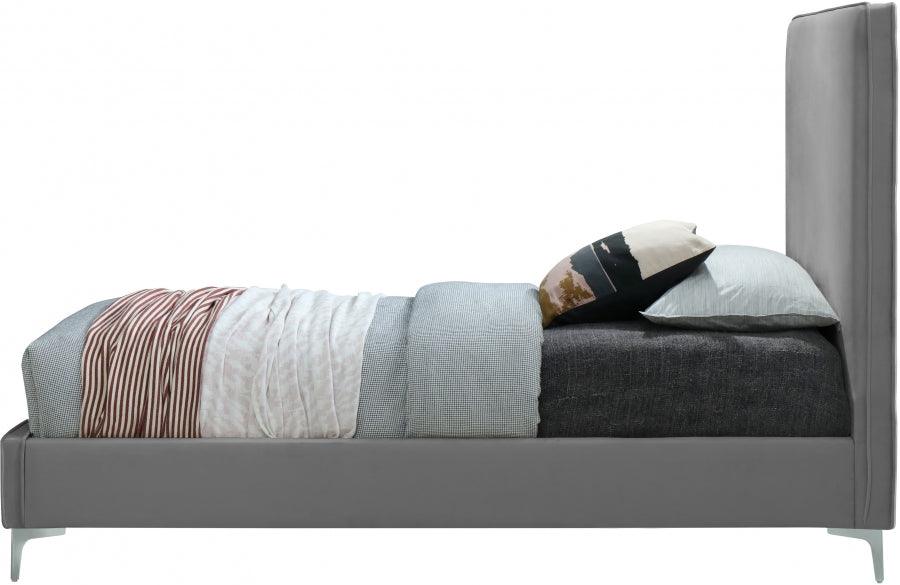 Meridian Furniture - Geri Velvet Queen Bed In Grey - Gerigrey-Q - ATL FURNITURE
