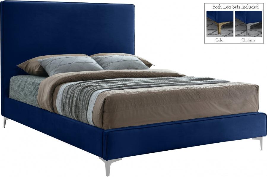 Meridian Furniture - Geri Velvet Queen Bed In Navy - Gerinavy-Q - ATL FURNITURE