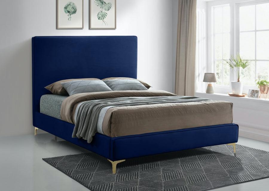 Geri Velvet King Bed In Navy - Gerinavy-K - ATL FURNITURE