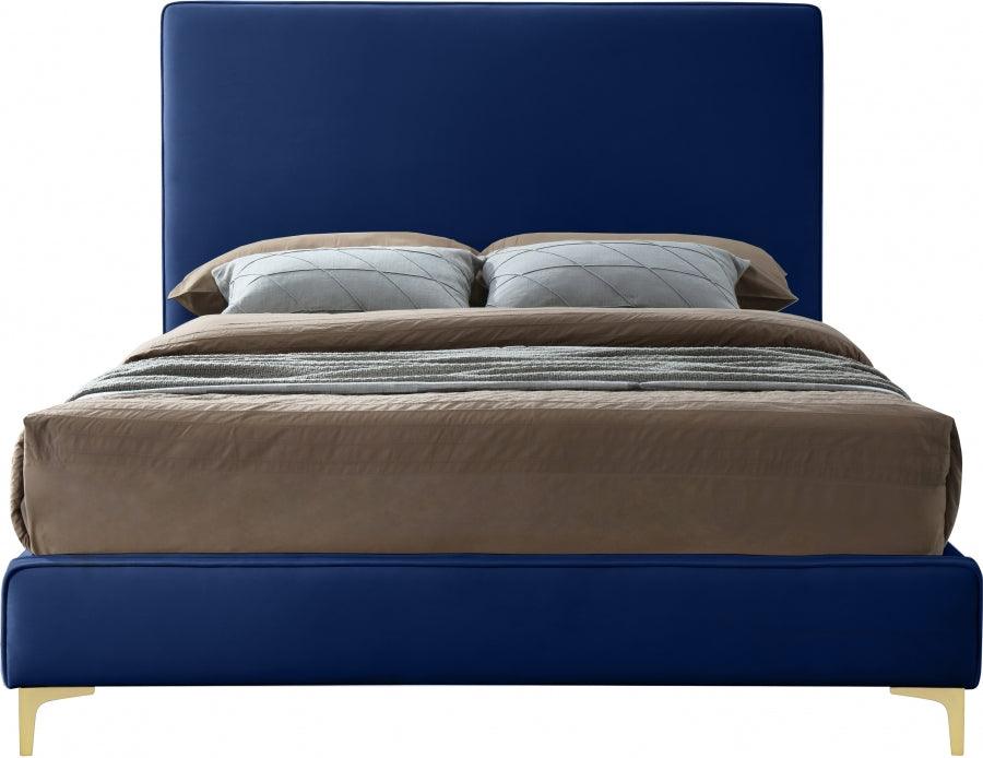 Geri Velvet King Bed In Navy - Gerinavy-K - ATL FURNITURE