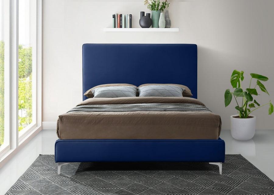 Meridian Furniture - Geri Velvet Queen Bed In Navy - Gerinavy-Q - ATL FURNITURE