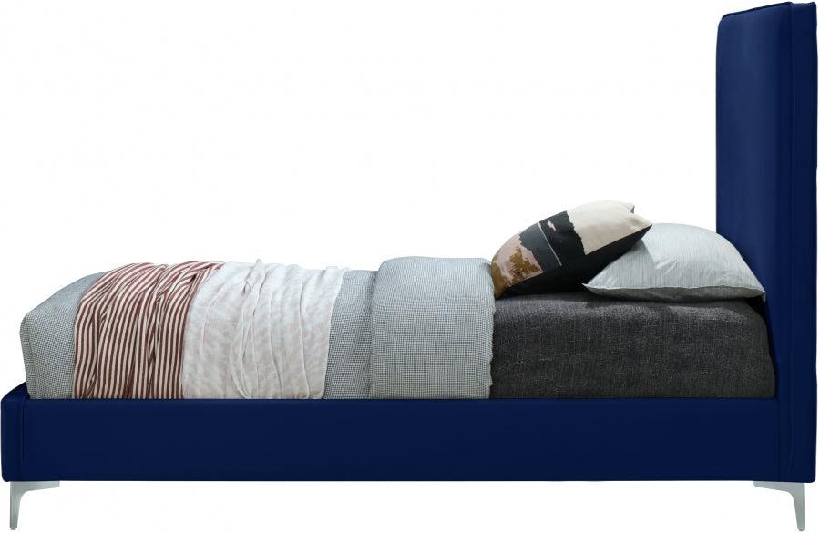 Meridian Furniture - Geri Velvet Queen Bed In Navy - Gerinavy-Q - ATL FURNITURE