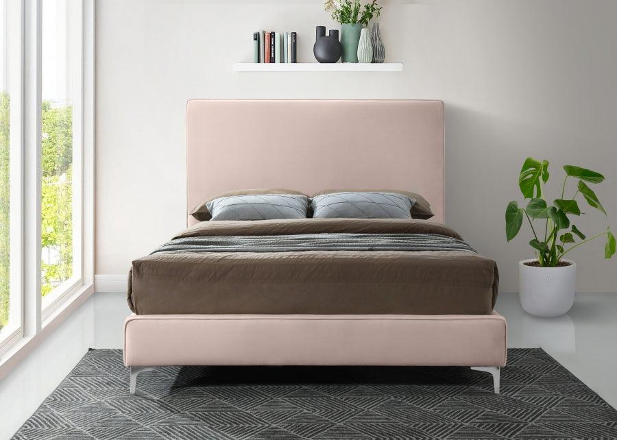Meridian Furniture - Geri Velvet Queen Bed In Pink - Geripink-Q - ATL FURNITURE