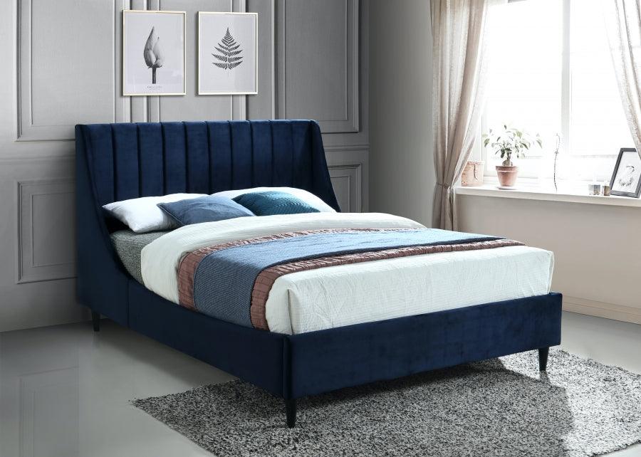 Meridian Furniture - Eva Velvet Queen Bed In Navy - Evanavy-Q - ATL FURNITURE