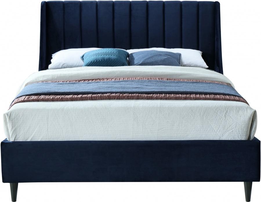 Meridian Furniture - Eva Velvet Queen Bed In Navy - Evanavy-Q - ATL FURNITURE