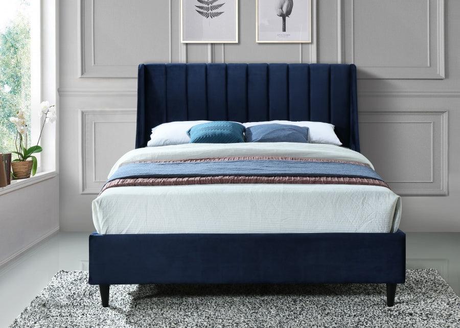 Eva Velvet King Bed In Navy - Evanavy-K - ATL FURNITURE