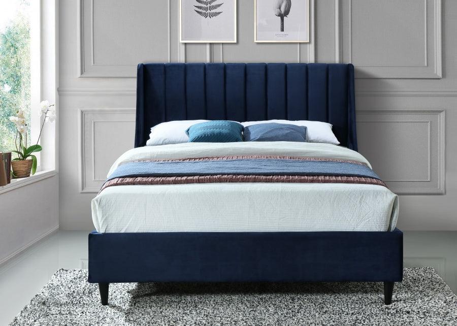 Meridian Furniture - Eva Velvet Queen Bed In Navy - Evanavy-Q - ATL FURNITURE