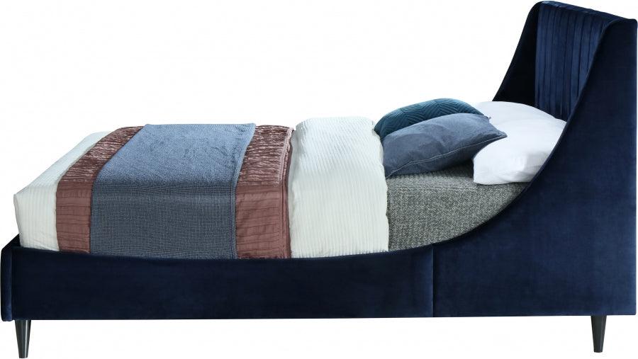 Meridian Furniture - Eva Velvet Queen Bed In Navy - Evanavy-Q - ATL FURNITURE