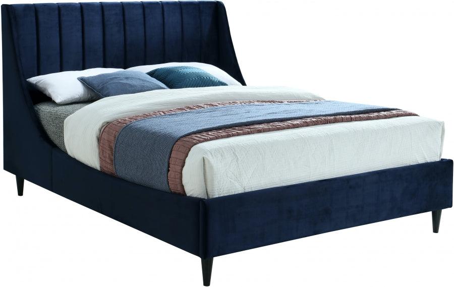 Meridian Furniture - Eva Velvet Queen Bed In Navy - Evanavy-Q - ATL FURNITURE