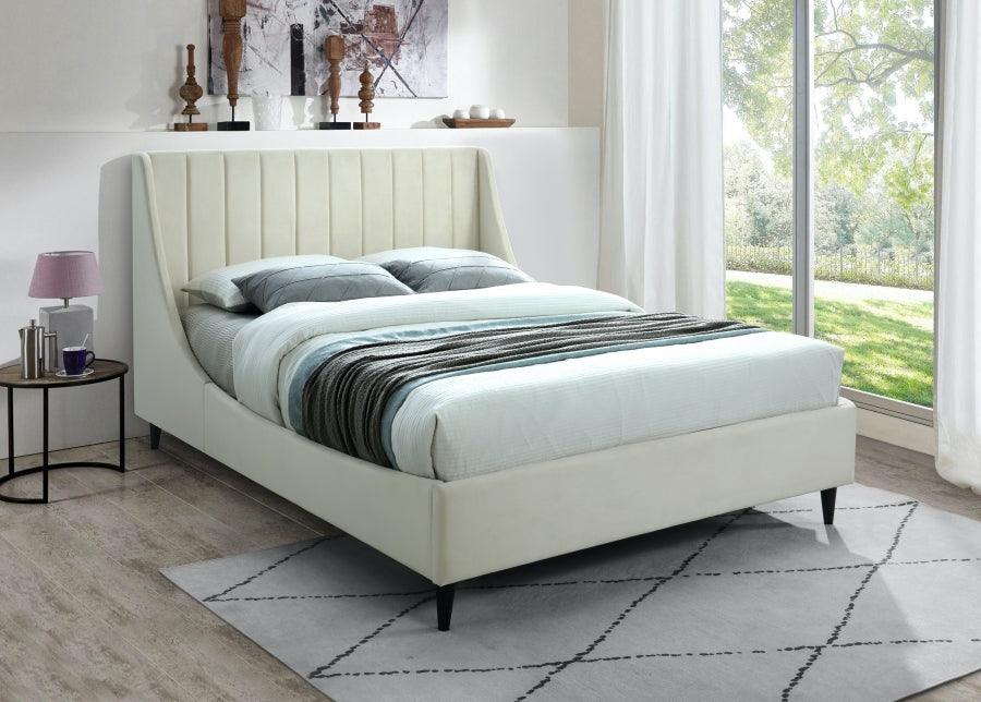 Eva Velvet King Bed In Cream - Evacream-K - ATL FURNITURE