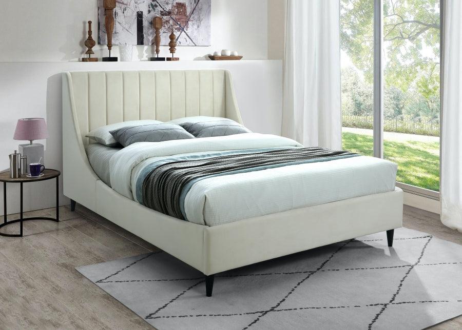 Meridian Furniture - Eva Velvet Queen Bed In Cream - Evacream-Q - ATL FURNITURE