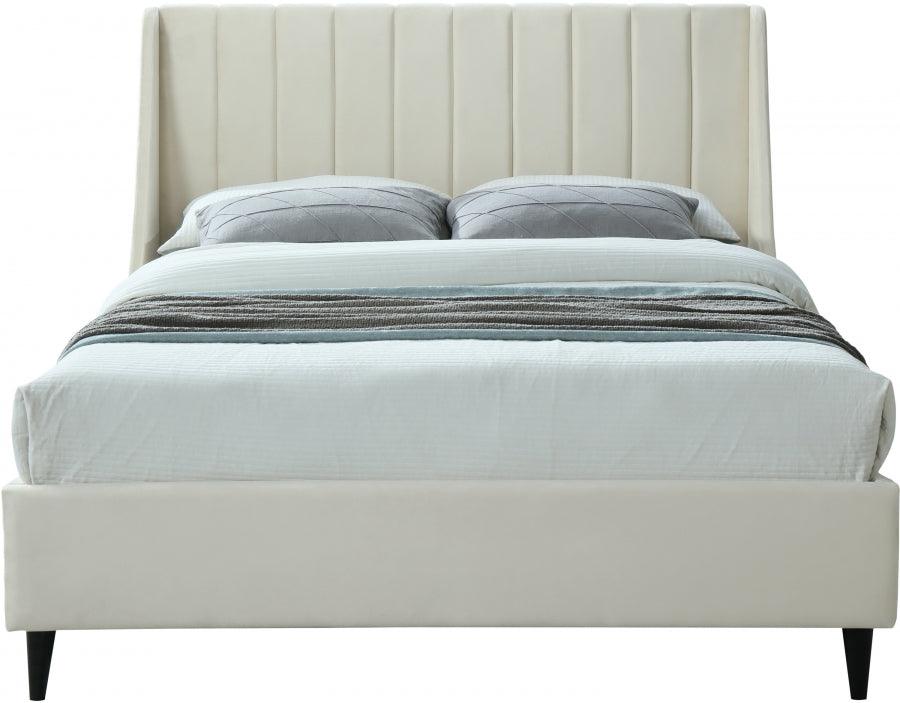 Meridian Furniture - Eva Velvet Queen Bed In Cream - Evacream-Q - ATL FURNITURE