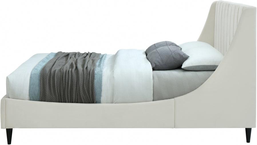 Meridian Furniture - Eva Velvet Queen Bed In Cream - Evacream-Q - ATL FURNITURE
