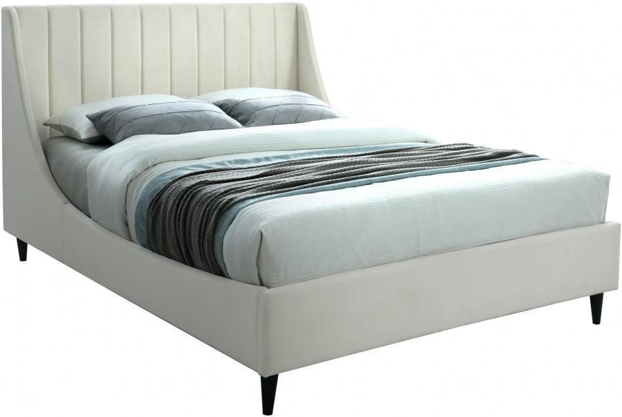Meridian Furniture - Eva Velvet Queen Bed In Cream - Evacream-Q - ATL FURNITURE