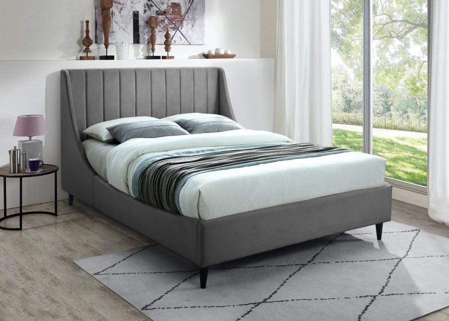 Eva Velvet King Bed In Grey - Evagrey-K - ATL FURNITURE