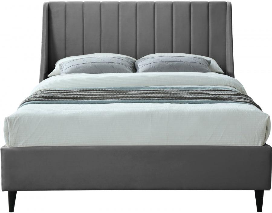 Eva Velvet Queen Bed In Grey - Evagrey-Q - ATL FURNITURE