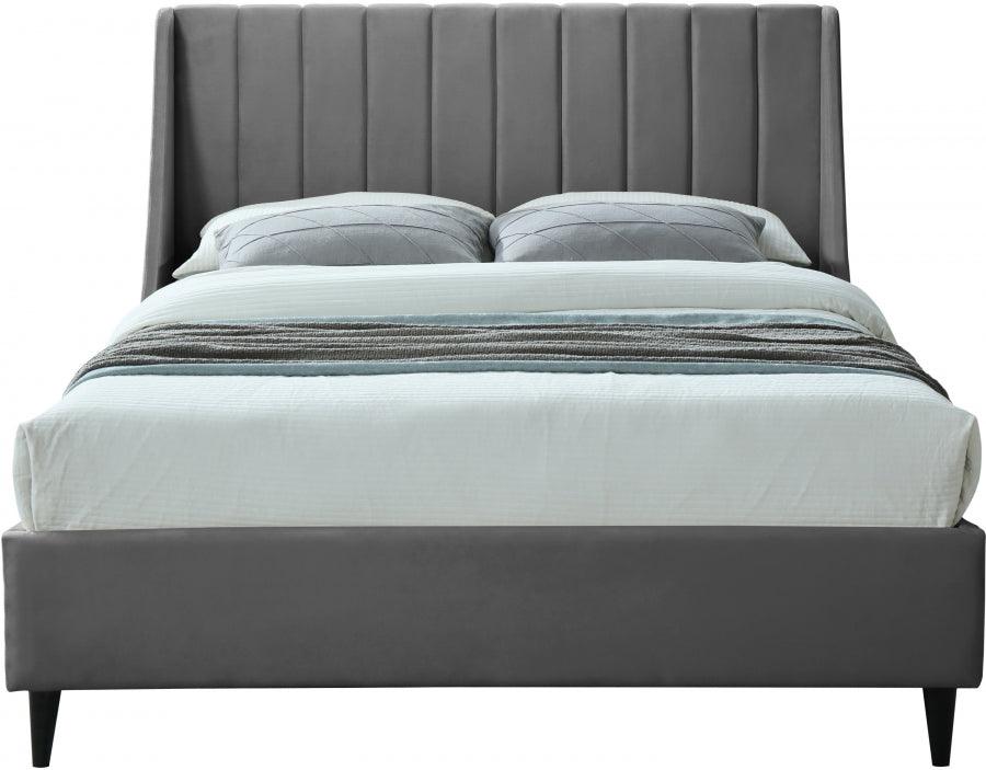 Eva Velvet King Bed In Grey - Evagrey-K - ATL FURNITURE