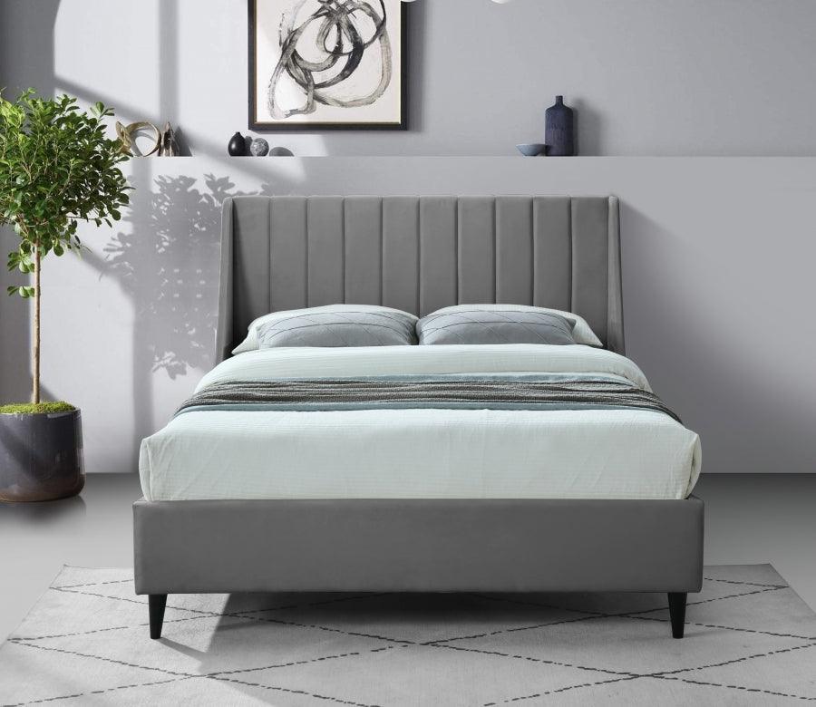 Eva Velvet King Bed In Grey - Evagrey-K - ATL FURNITURE