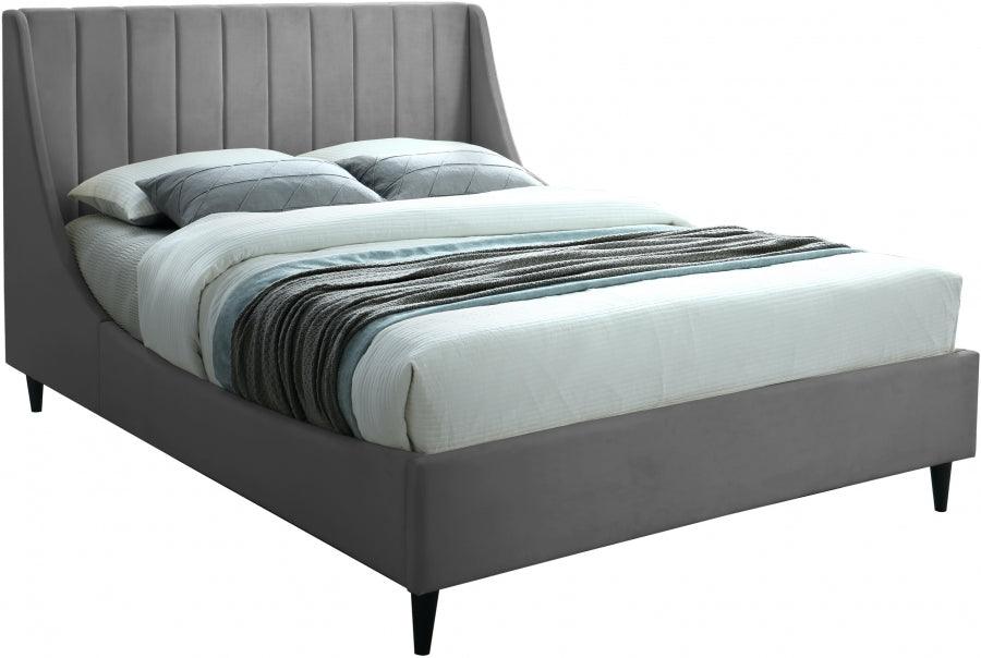 Eva Velvet Queen Bed In Grey - Evagrey-Q - ATL FURNITURE