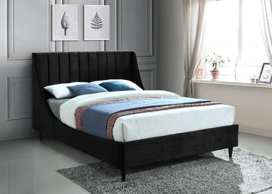 Meridian Furniture - Eva Velvet Queen Bed In Black - Evablack-Q - ATL FURNITURE