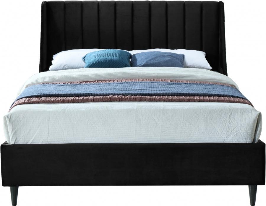 Meridian Furniture - Eva Velvet Queen Bed In Black - Evablack-Q - ATL FURNITURE