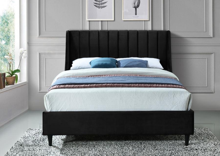 Meridian Furniture - Eva Velvet Queen Bed In Black - Evablack-Q - ATL FURNITURE