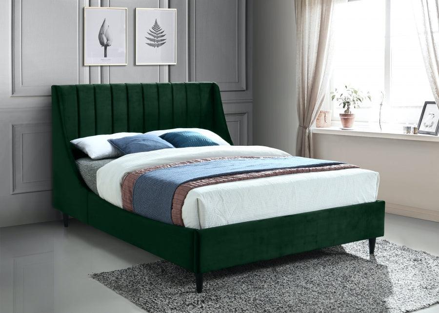 Eva Velvet King Bed In Green - Evagreen-K - ATL FURNITURE