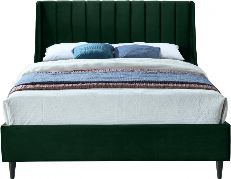 Eva Velvet Queen Bed In Green - Evagreen-Q - ATL FURNITURE