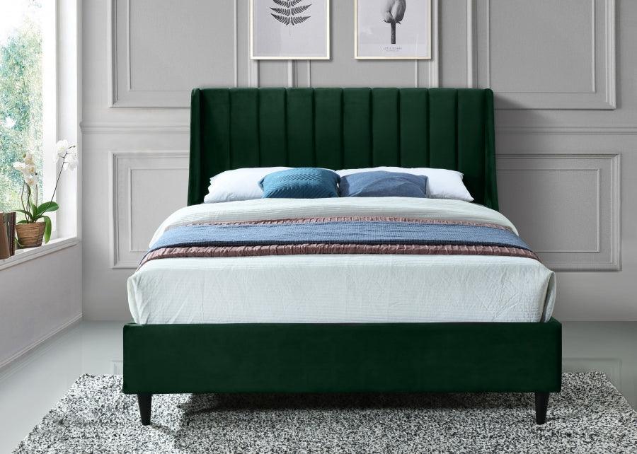 Eva Velvet Queen Bed In Green - Evagreen-Q - ATL FURNITURE