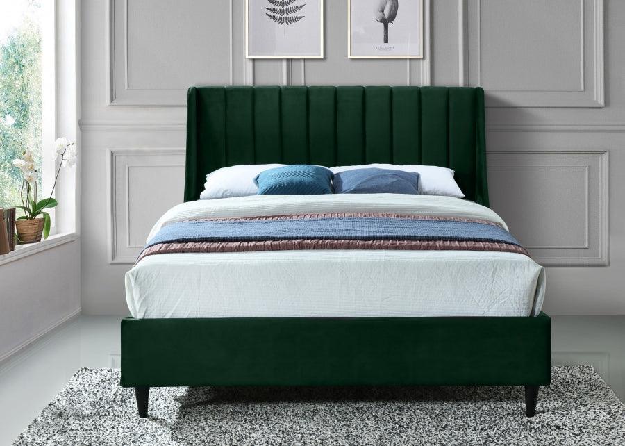 Eva Velvet King Bed In Green - Evagreen-K - ATL FURNITURE