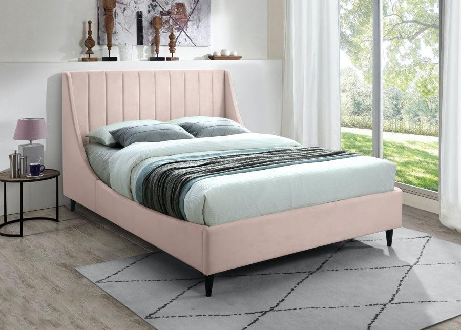 Meridian Furniture - Eva Velvet Queen Bed In Pink - Evapink-Q - ATL FURNITURE
